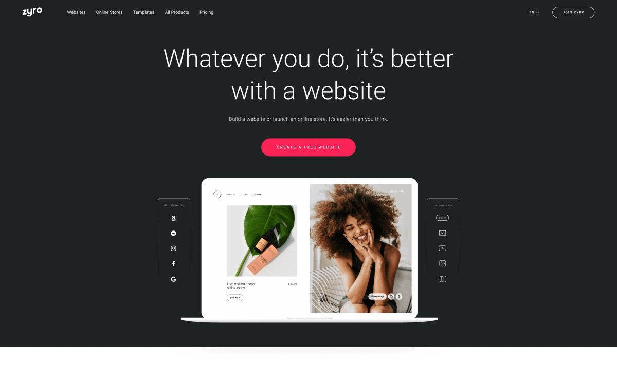 zyro lets you create website for free