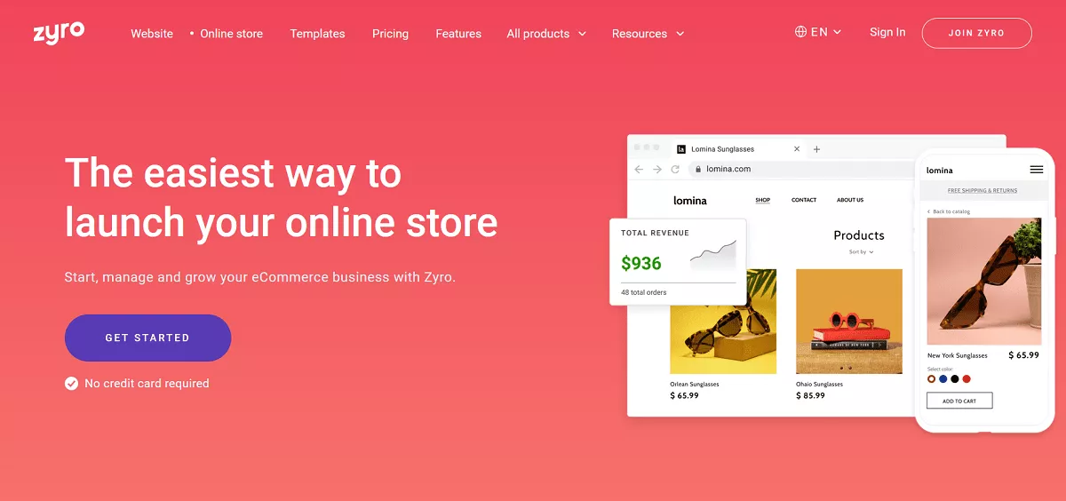 Zyro online store builder